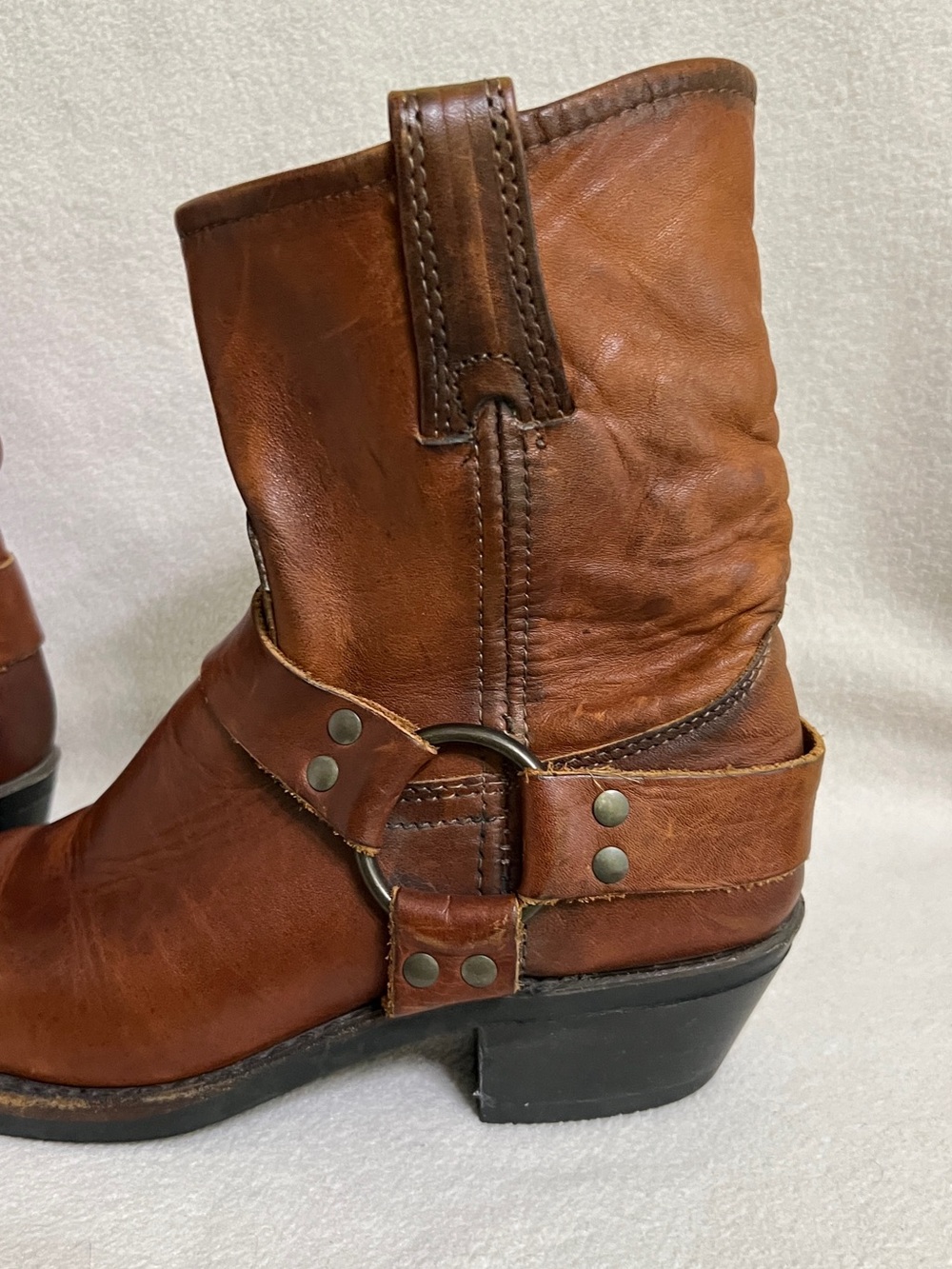Frye Harness Boots Women’s 8 M Cognac Brown Leather USA Made Motorcycle Cowgirl - Picture 13 of 16